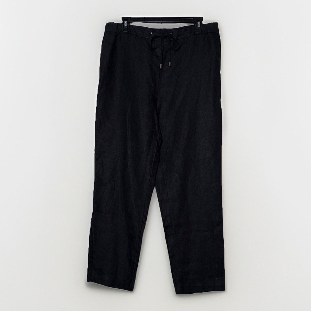 Chicos Woman's Black Linen Pants Size 16 Drawstring Waist